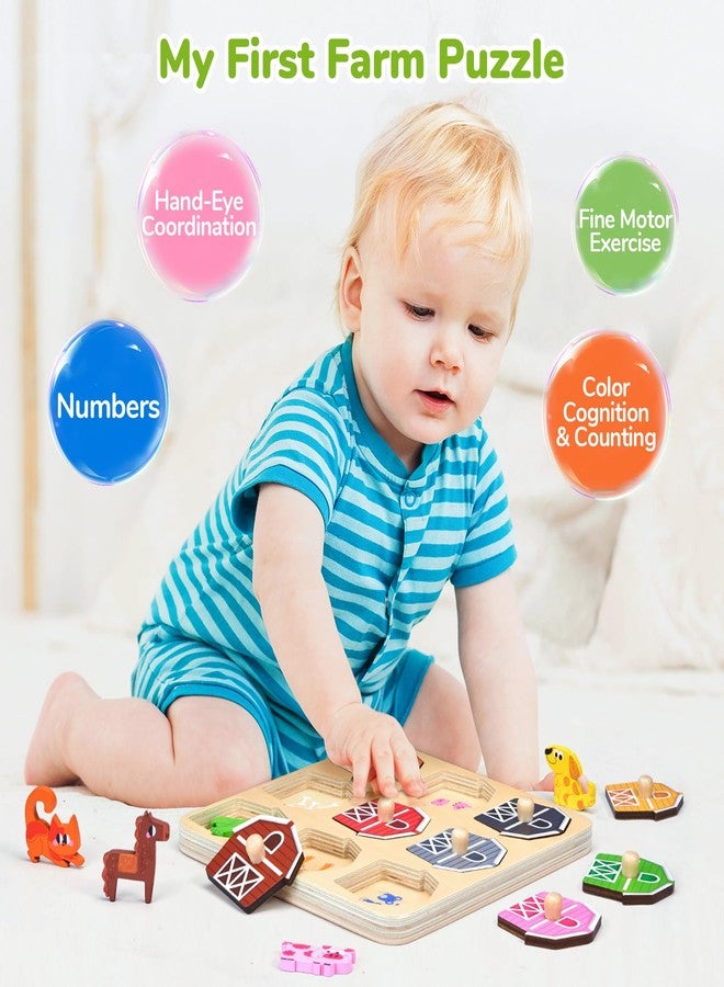JoyCat Wooden Puzzles for Toddlers 1-3, Montessori Toys for 1 2 Year Old Boy Girl Birthday Easter Gifts, Animal Match Farm Peg Puzzles, Preschool Learning Toys for Toddlers Age 1-2 - Image 3